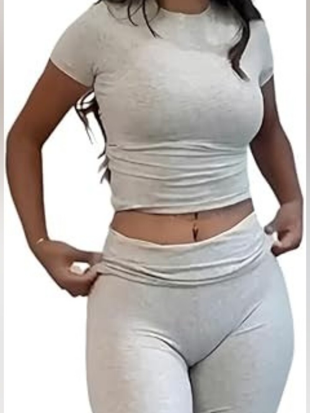 Amazon Women's Light Gray Seamless Lounge Pants & Crop Top Set